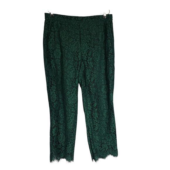 Draper James Lace Dressy Ankle Pants Green Elastic Waist Pockets Lined Large - Picture 4 of 7